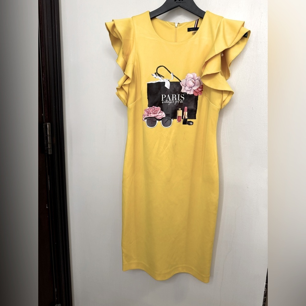 Tommy Hilfiger Yellow Ruffled Dress Paris Makeup Size 6 Coquette